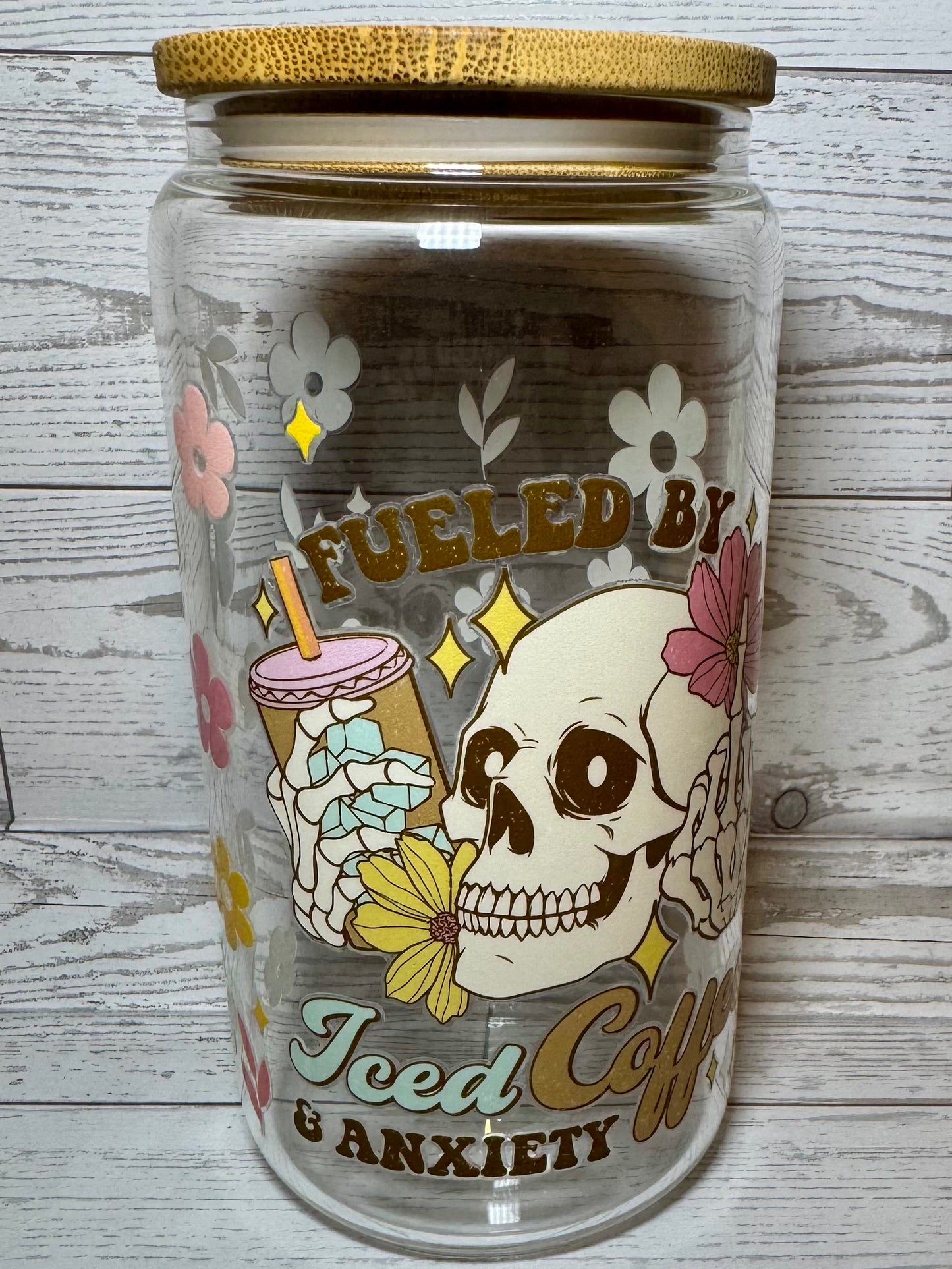Glass Tumbler Fueled by ice coffee and tea